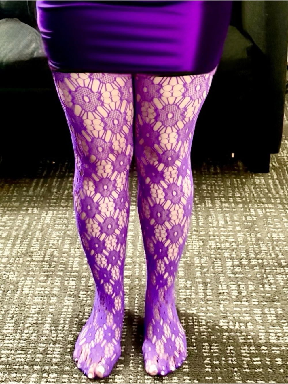 Floral Lace Fishnet Tights in Purple - Women's Hosiery